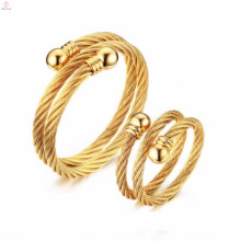 Woman Yellow Gold Plated 304 Stainless Steel Wire Rope Couple Rings